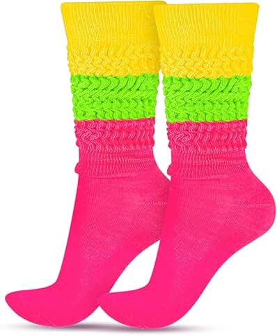 Neon Slouch Socks for Women, Extra Long, Soft, Knee High
