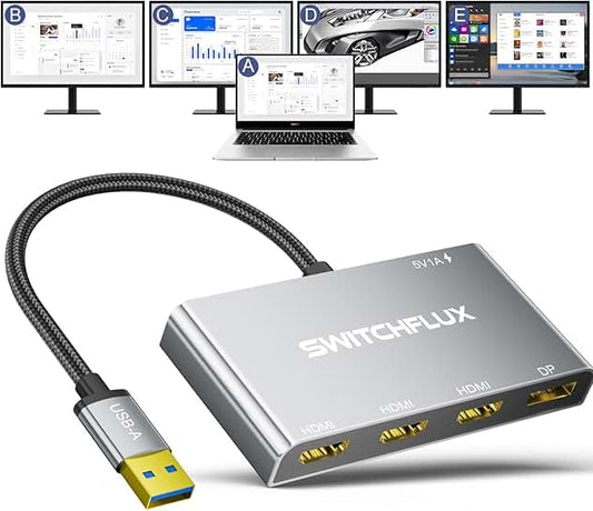 USB 3.0 to 3 HDMI and DisplayPort Adapter for 4 Monitors
