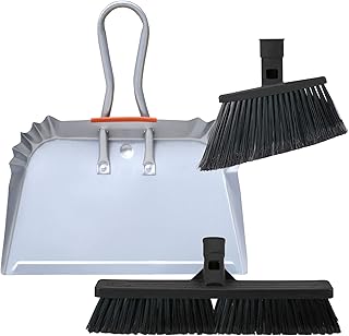 Angled Broom Head, Push Broom, 17" Steel Dustpan Set