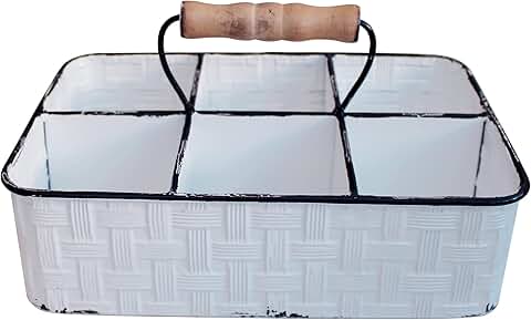 Rustic Metal Table Caddy with 6 Compartments