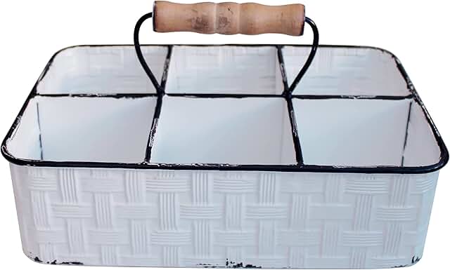 Rustic Metal Table Caddy with 6 Compartments
