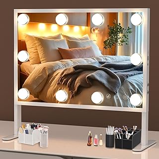 Lighted Vanity Mirror with Adjustable Brightness and Storage