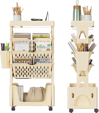 Five-Tier Mobile Storage Cart for Classroom and Office