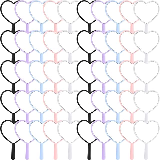 50 Heart-Shaped Portable Handheld Mirrors for Travel and Makeup