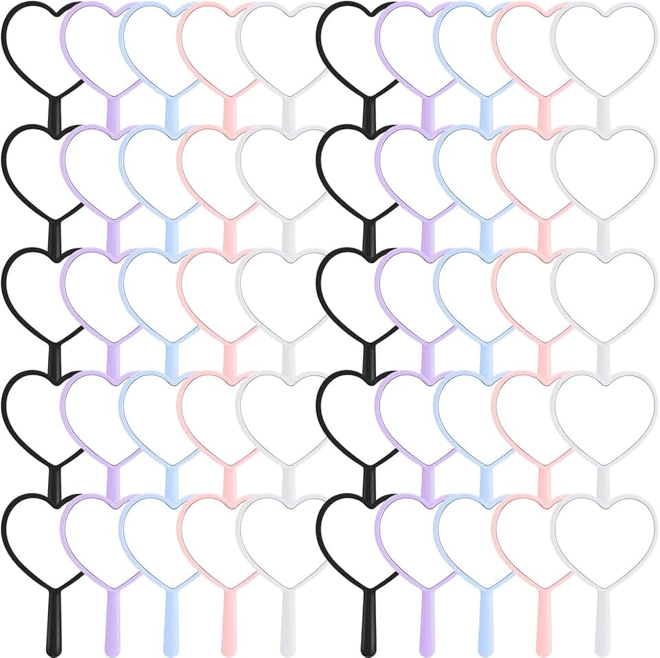 50 Heart-Shaped Portable Handheld Mirrors for Travel and Makeup