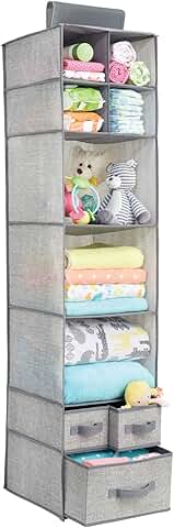 Fabric Hanging Closet Organizer with 7 Shelves and 3 Drawers