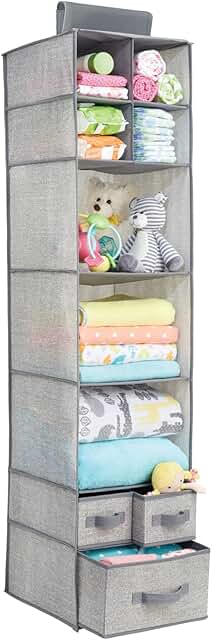 Fabric Hanging Closet Organizer with 7 Shelves and 3 Drawers