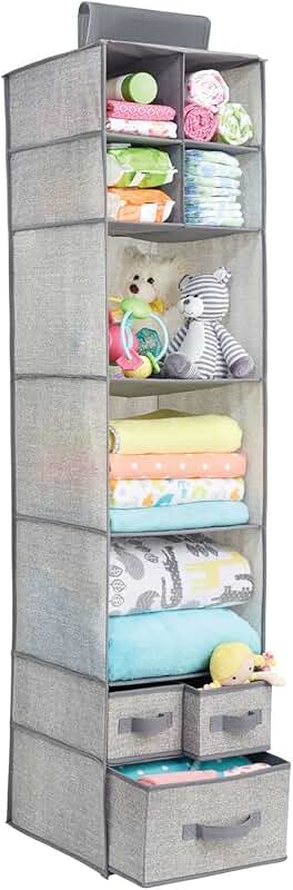 Fabric Hanging Closet Organizer with 7 Shelves and 3 Drawers