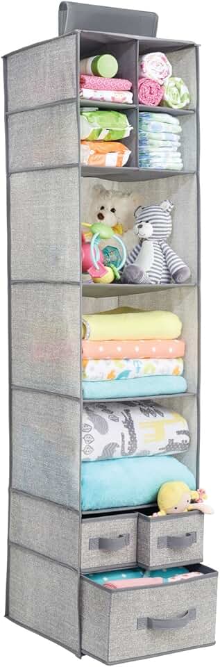 Fabric Hanging Closet Organizer with 7 Shelves and 3 Drawers