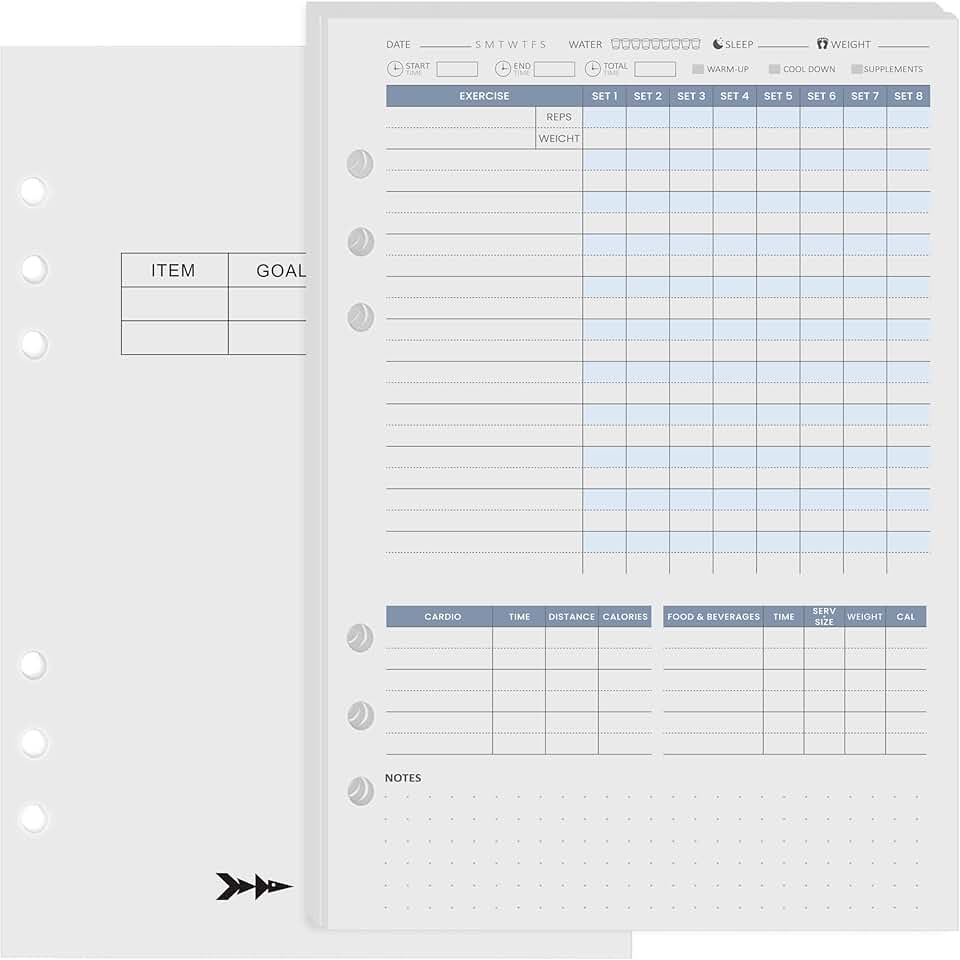 Workout Tracker Planner Refills for Fitness Journal