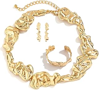Set of 3 Metal Open Choker, Bracelet, Earrings for Women