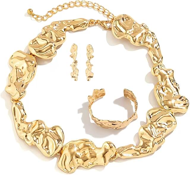 Set of 3 Metal Open Choker, Bracelet, Earrings for Women