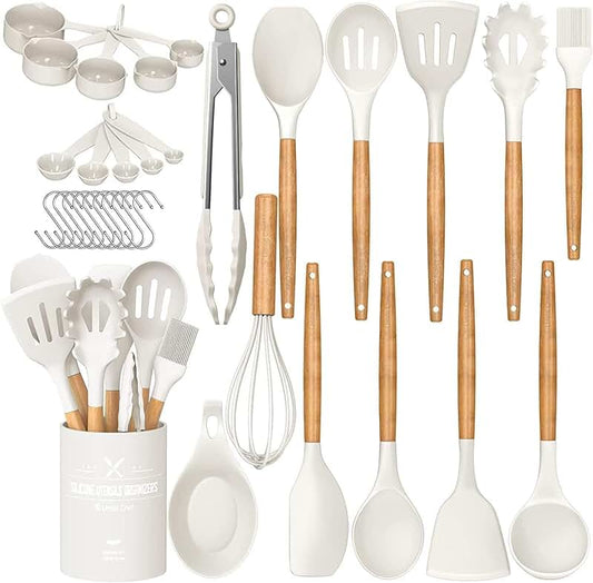 12-Piece Silicone Spatula Set with Wooden Handles