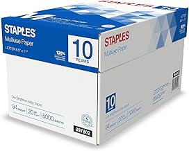 White 20 lb Copy Paper, 8.5 x 11 Inches, 10 Reams