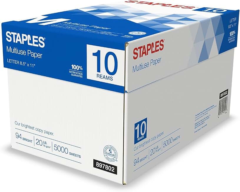 White 20 lb Copy Paper, 8.5 x 11 Inches, 10 Reams