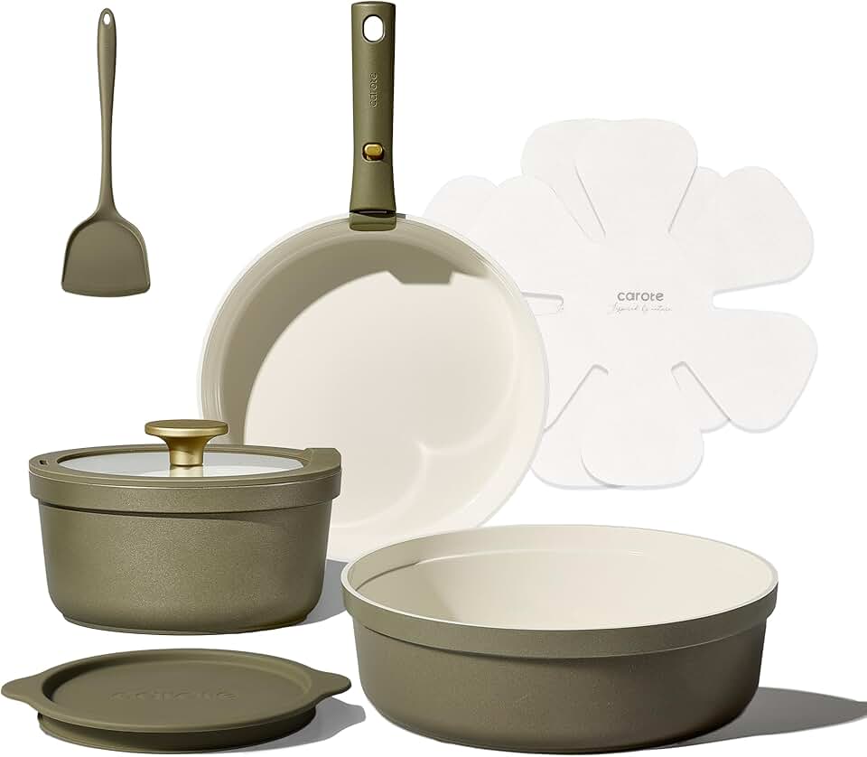 9-Piece Ceramic Cookware Set with Detachable Handles