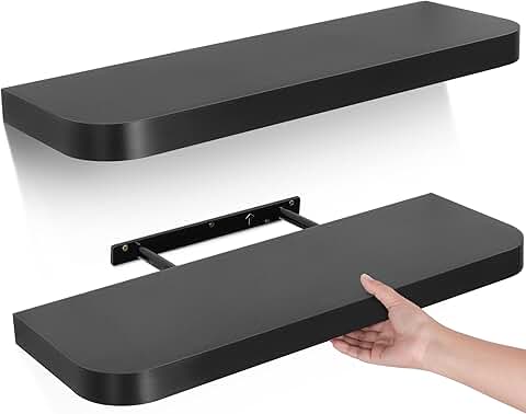 Black Floating Shelves, 24 Inch Wall Mounted Set of 2
