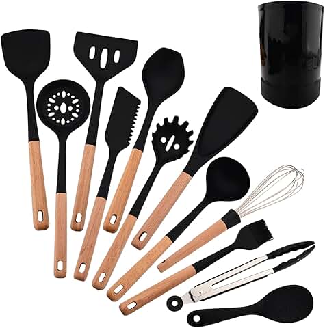 13-Piece Wooden Handle Silicone Cooking Utensil Set