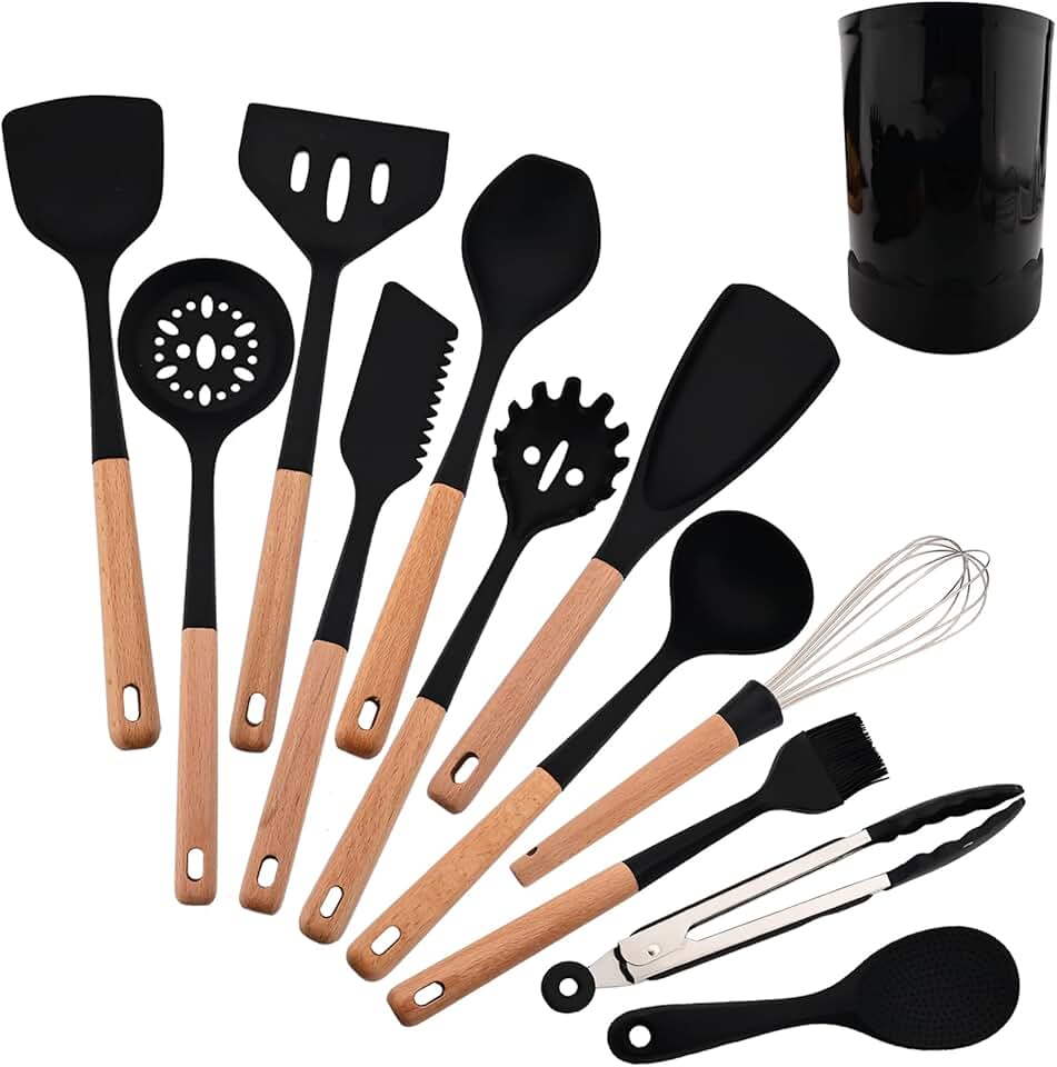 13-Piece Wooden Handle Silicone Cooking Utensil Set
