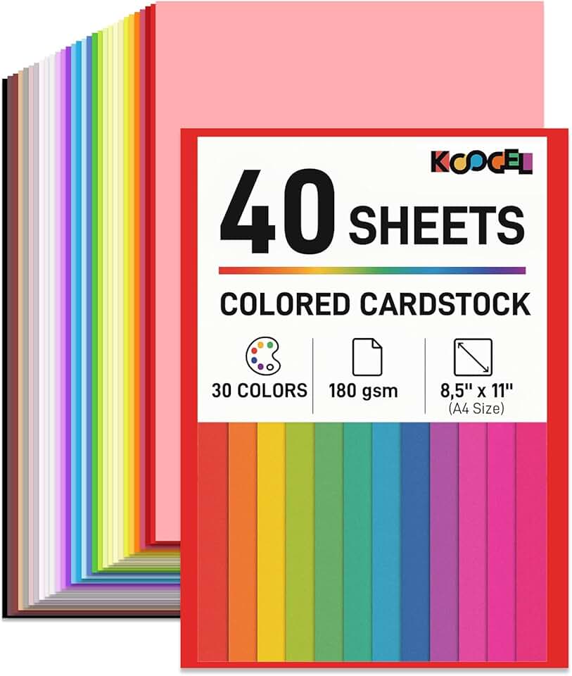 40 Sheets Colored Cardstock for Crafts and Scrapbooking