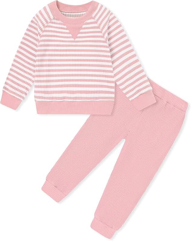 Cute striped sweatshirt and pants set for toddler girls
