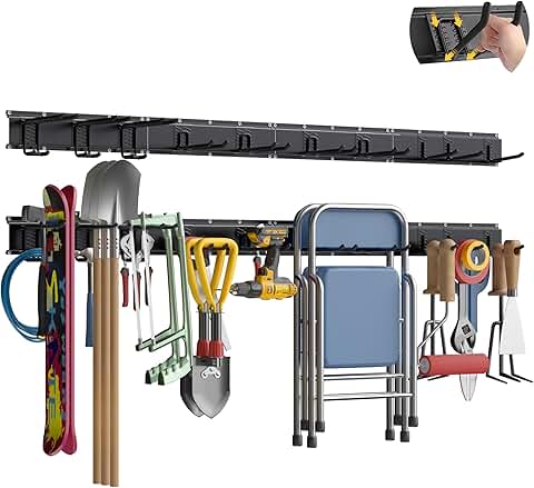 Garage Tool Organizer Wall Mount with Rails and Hooks