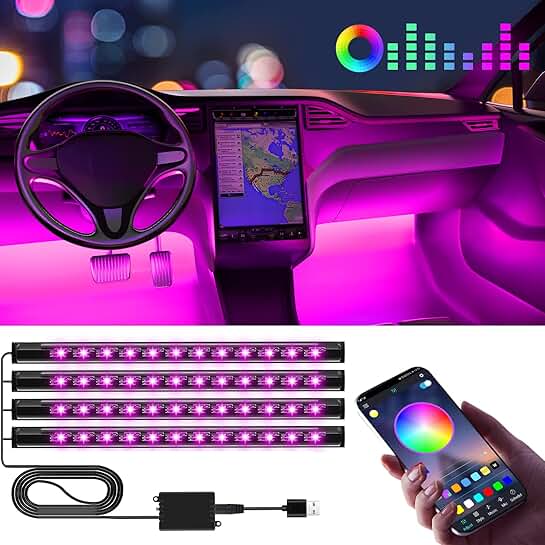 LED Interior Car Lights with APP Control and USB Port