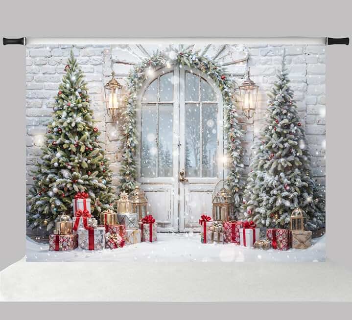 10x6.5ft Christmas Tree Photo Backdrop with Snowflakes