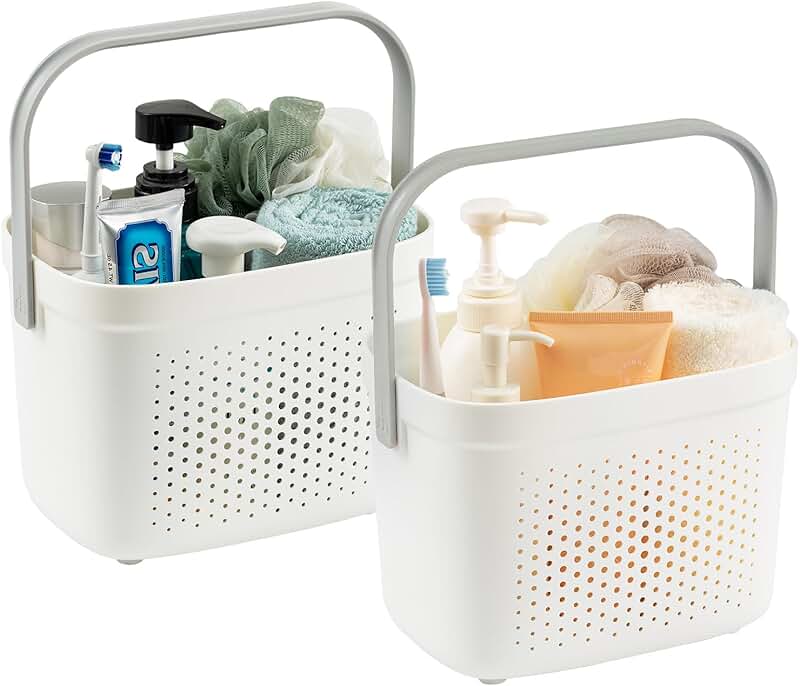 Portable Shower Caddy Basket, 2 Pack, Plastic Organizer, Grey