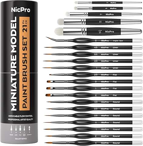 Miniature Paint Brush Set with 21 Drybrushes