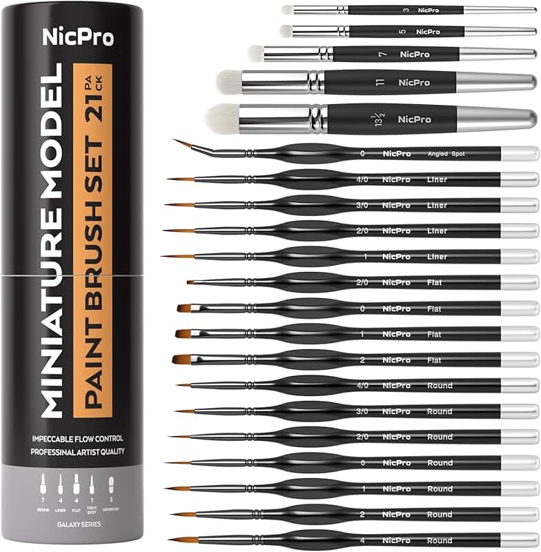 Miniature Paint Brush Set with 21 Drybrushes