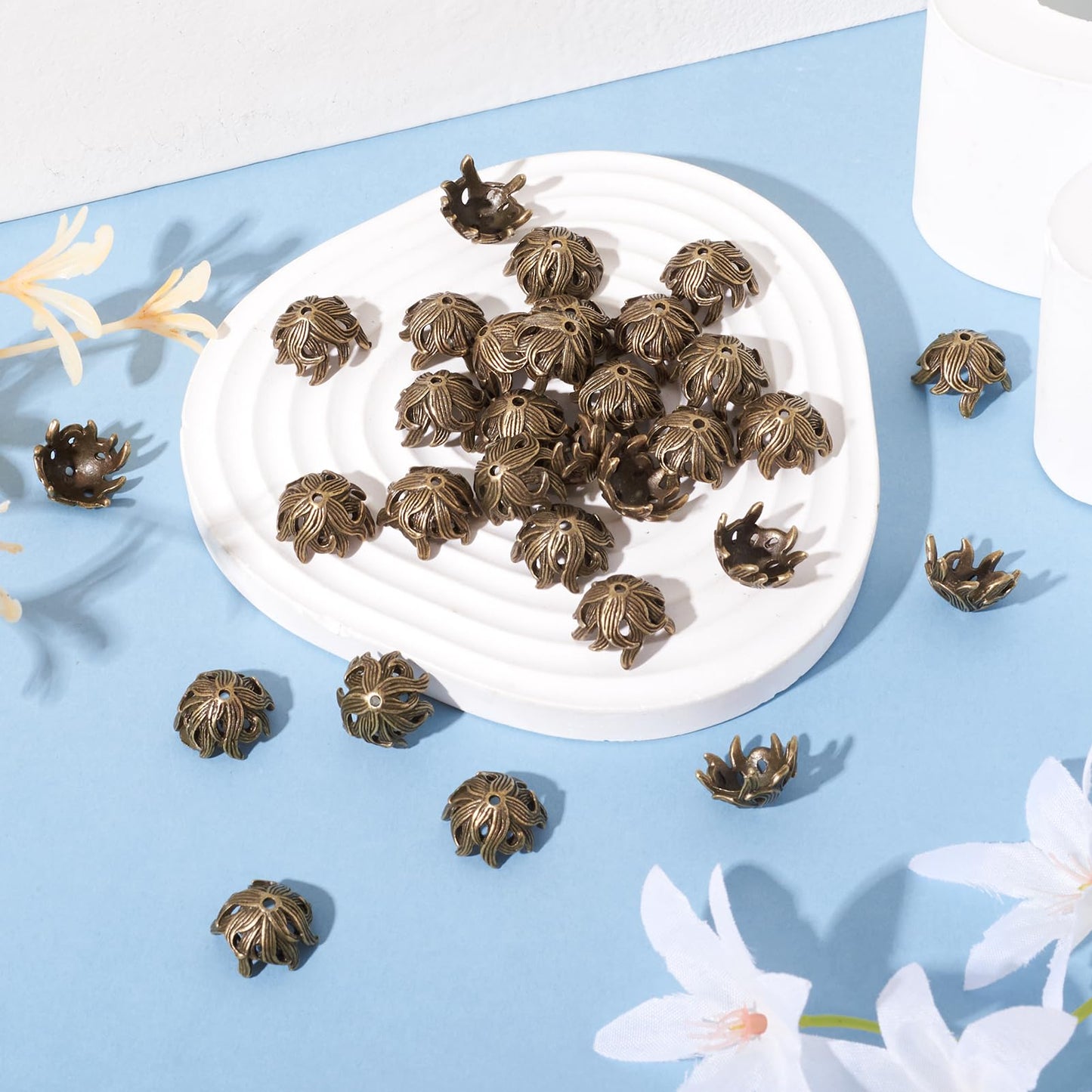 50pcs Tibetan Alloy Flower Petal Bead Caps for Jewelry Making