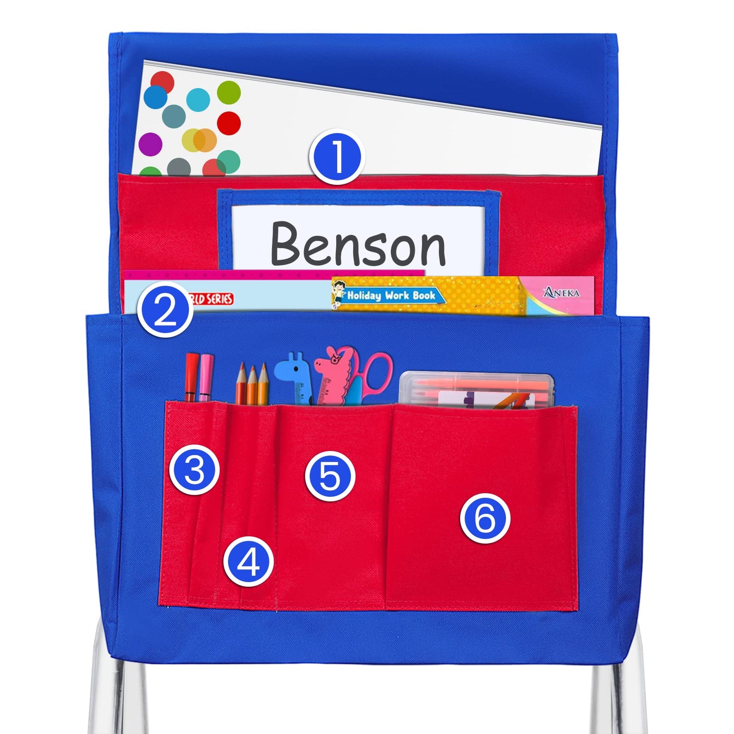 Red chairback storage pocket for children