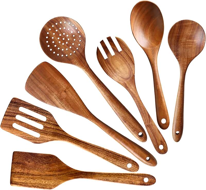 Set of 7 Acacia Wood Cooking Utensils