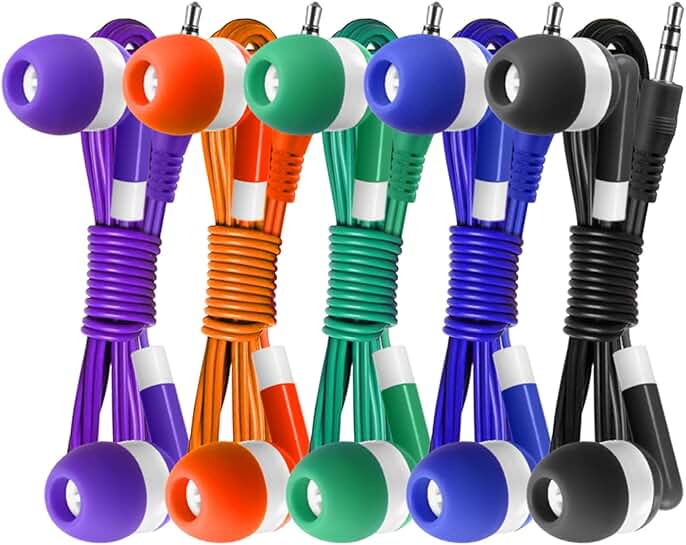 Bulk Pack of 100 Assorted Color Earbuds for Schools and More