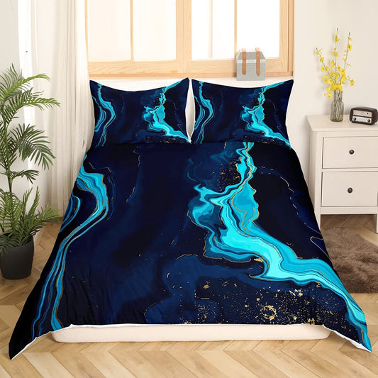 Blue Marble Duvet Cover Set Marble Texture Bedding Set for Kids Boys Girls Abstract Art Comforter Cover Modern Quilt Cover 1 Duvet Cover with 2 Pillowcases Queen Size