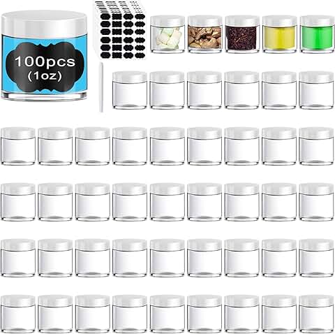 Set of 100 Small Plastic Makeup Jars with Lids