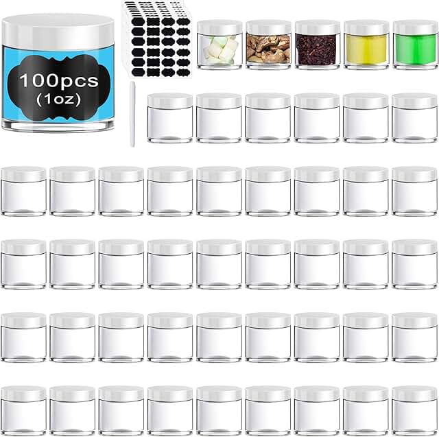 Set of 100 Small Plastic Makeup Jars with Lids