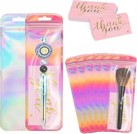 200 Holographic Smell Proof Storage Bags with Thank You Cards