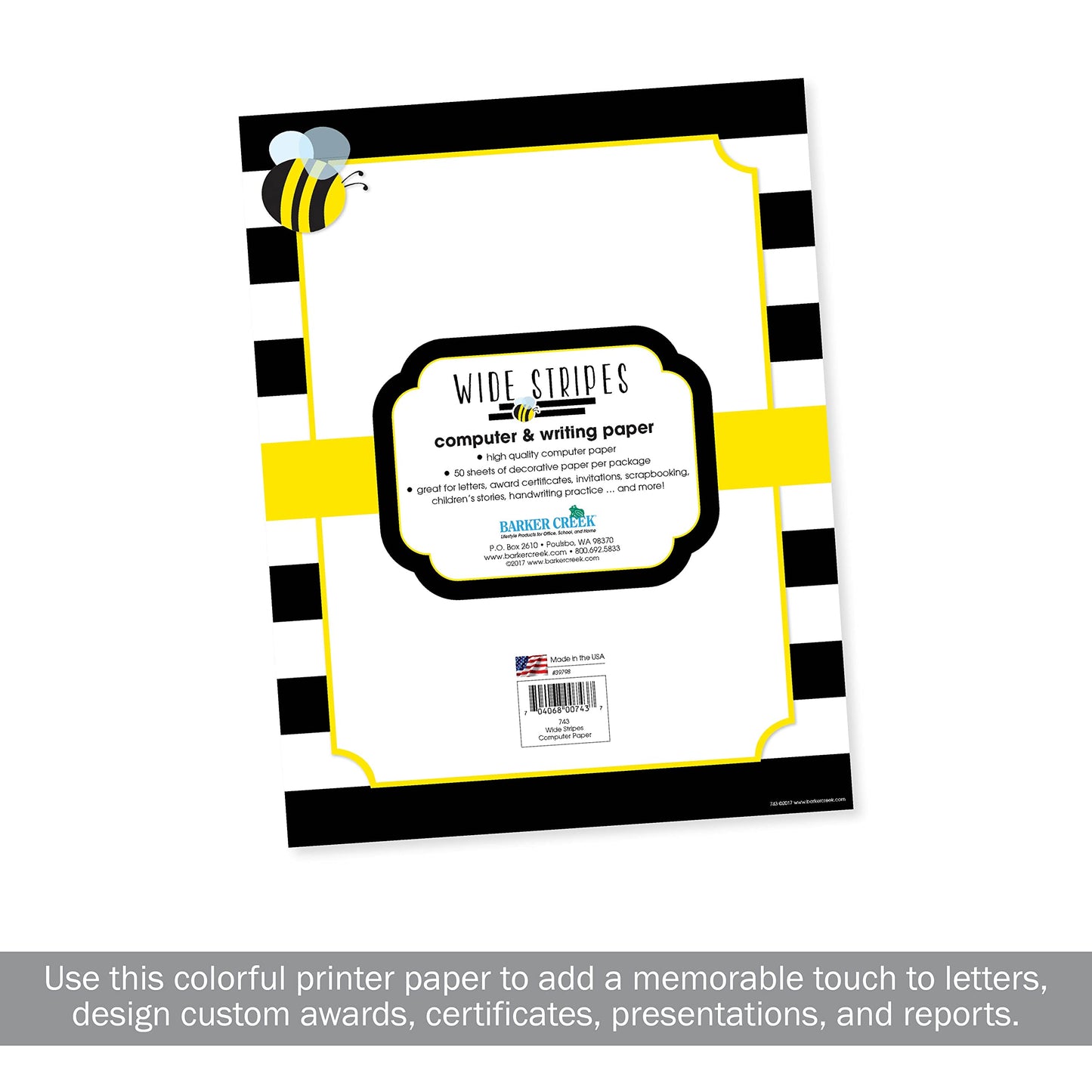 Decorative Bee Striped Printer Paper, 8.5 x 11, 50 Sheets