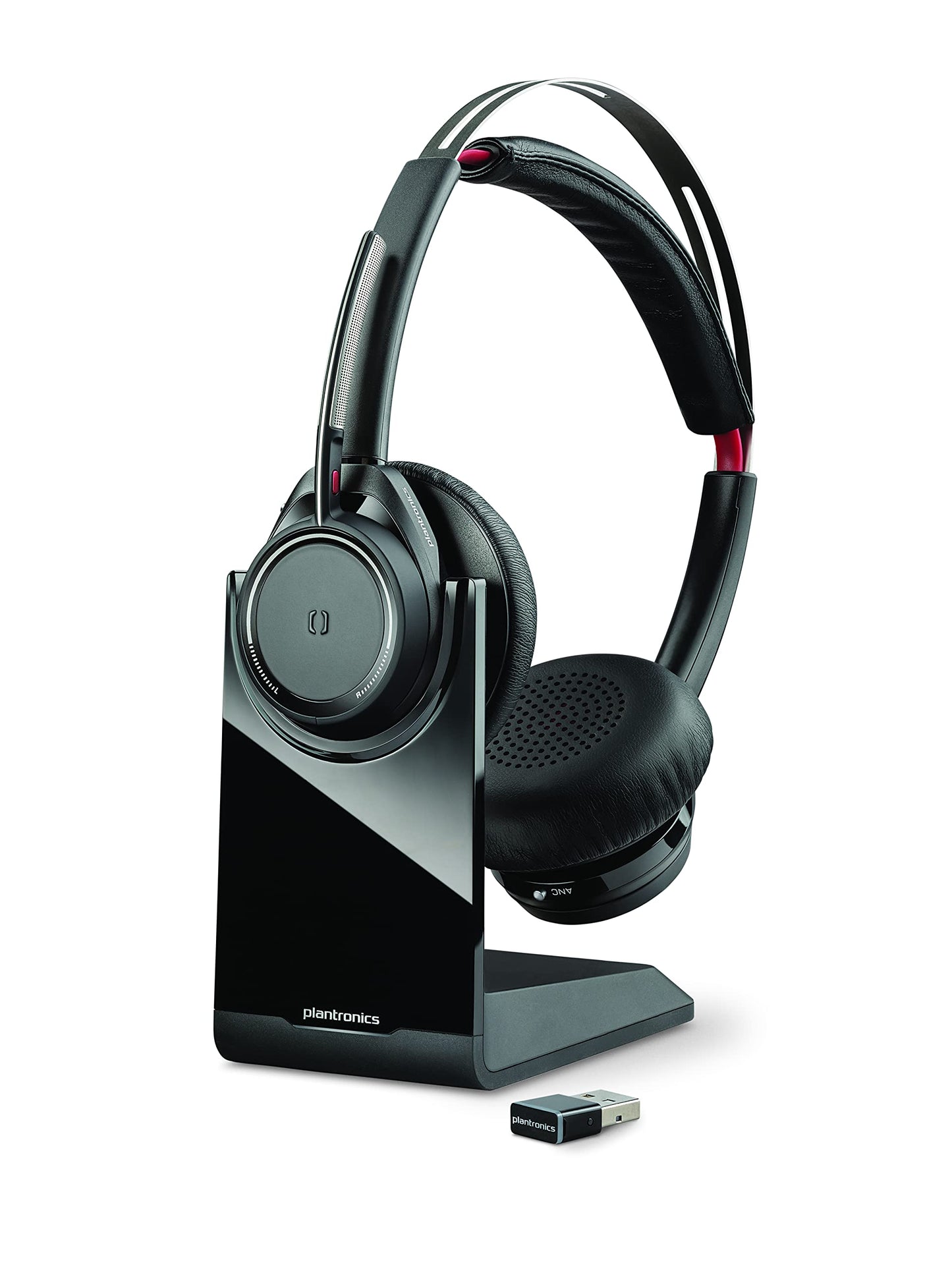 Plantronics - Voyager Focus UC with Charge Stand () - Bluetooth Dual-Ear (Stereo) Headset with Boom Mic - USB-A Compatible with PC and Mac - Active Noise Canceling - Works with Teams, Zoom & more