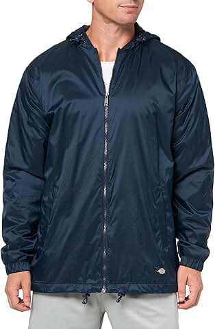 Dark Navy Fleece-Lined Nylon Hooded Jacket, XL