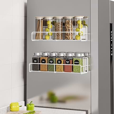 White Magnetic Spice Rack Organizer, 2 Pack