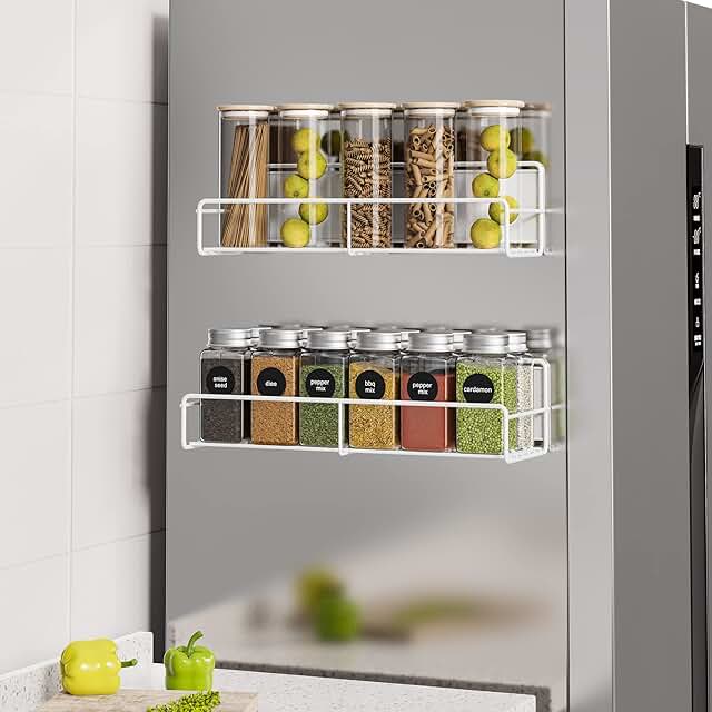 White Magnetic Spice Rack Organizer, 2 Pack