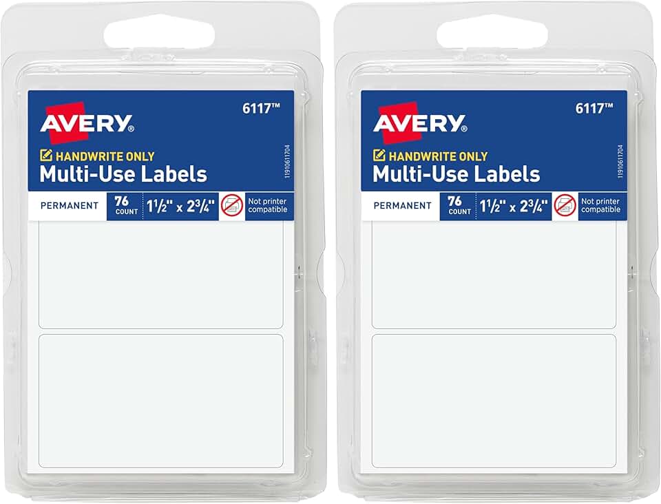 White 1.5" x 2.75" Labels, 76 Count, Pack of 2