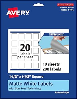 Matte White Square Labels, 1.5" x 1.5", 200 Pack