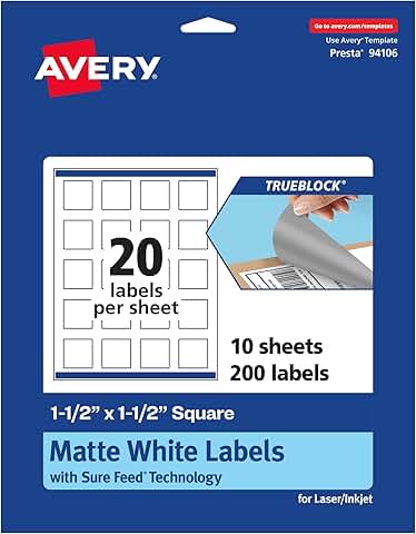 Matte White Square Labels, 1.5" x 1.5", 200 Pack