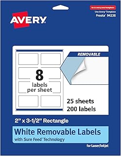 Matte White Removable Rectangle Labels, 2" x 3.5", 200