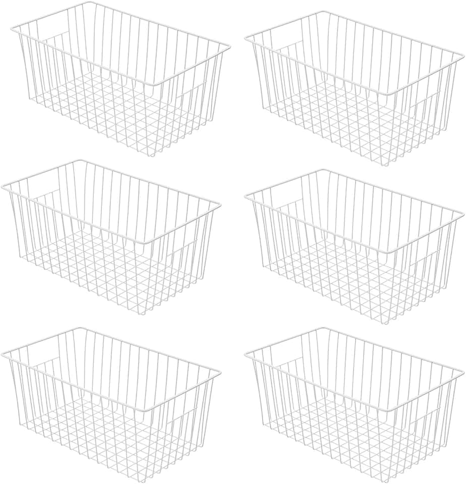 Set of 6 16-inch Wire Storage Baskets for Kitchen and Closet