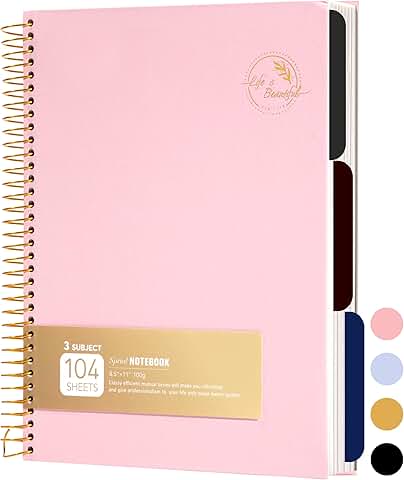 Large pink spiral notebook with 104 sheets